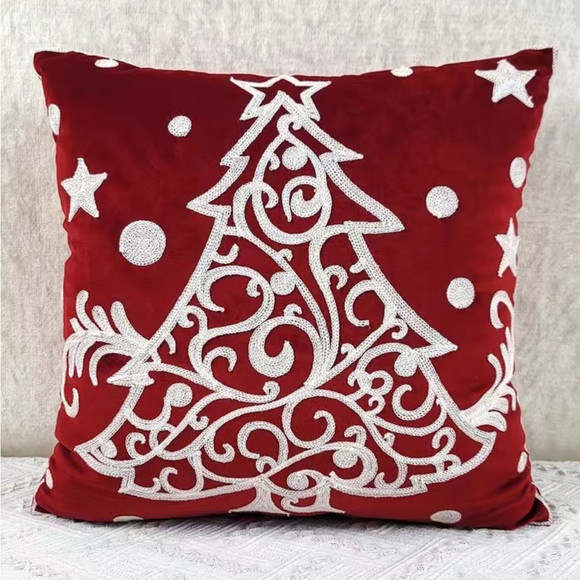TWO VELVET Christmas pillows red & White trees SUCH BEAUTIFUL PILLOWS - Picture 3 of 6